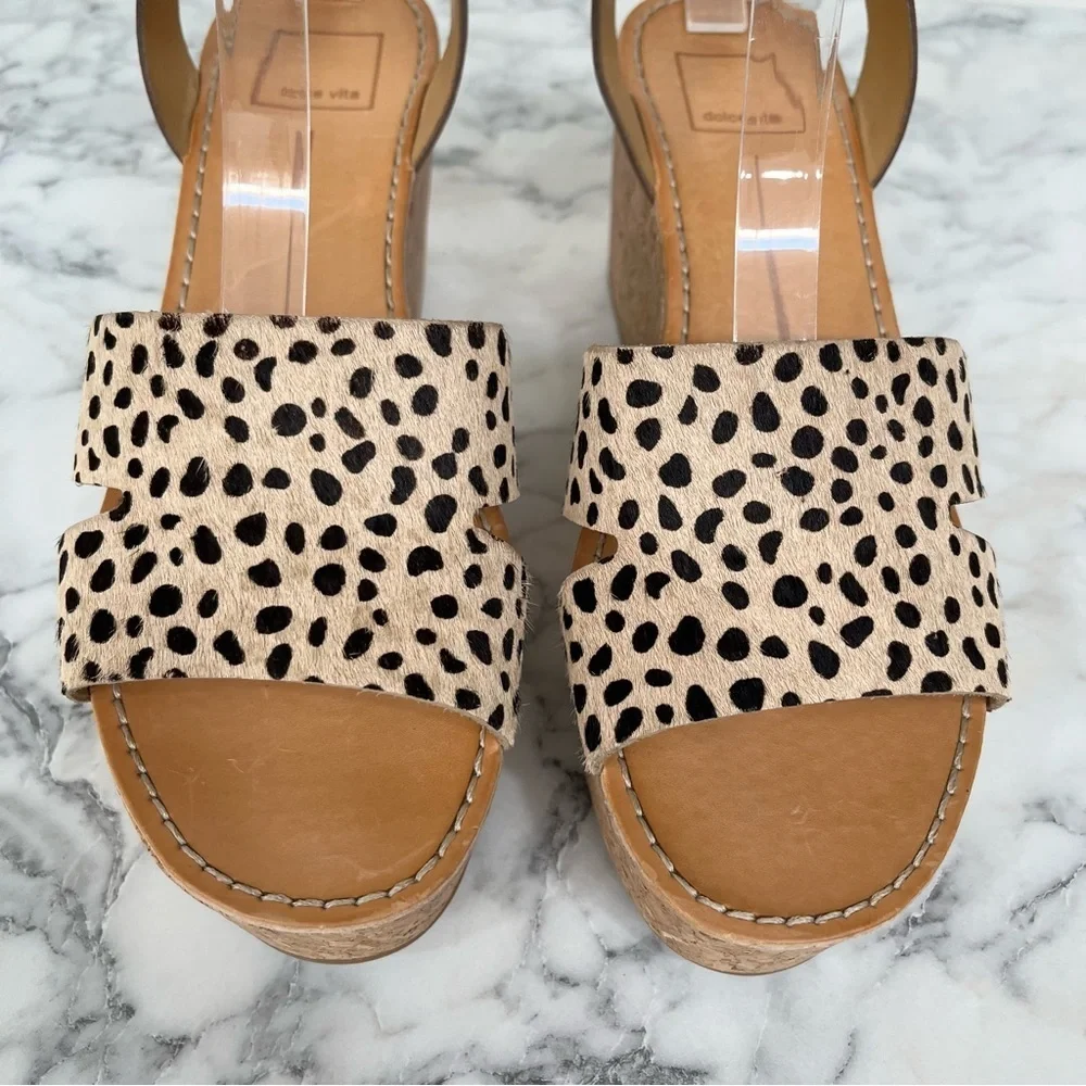 Dolce Vita Linda leather calf hair cork platform wedge sandals size 9